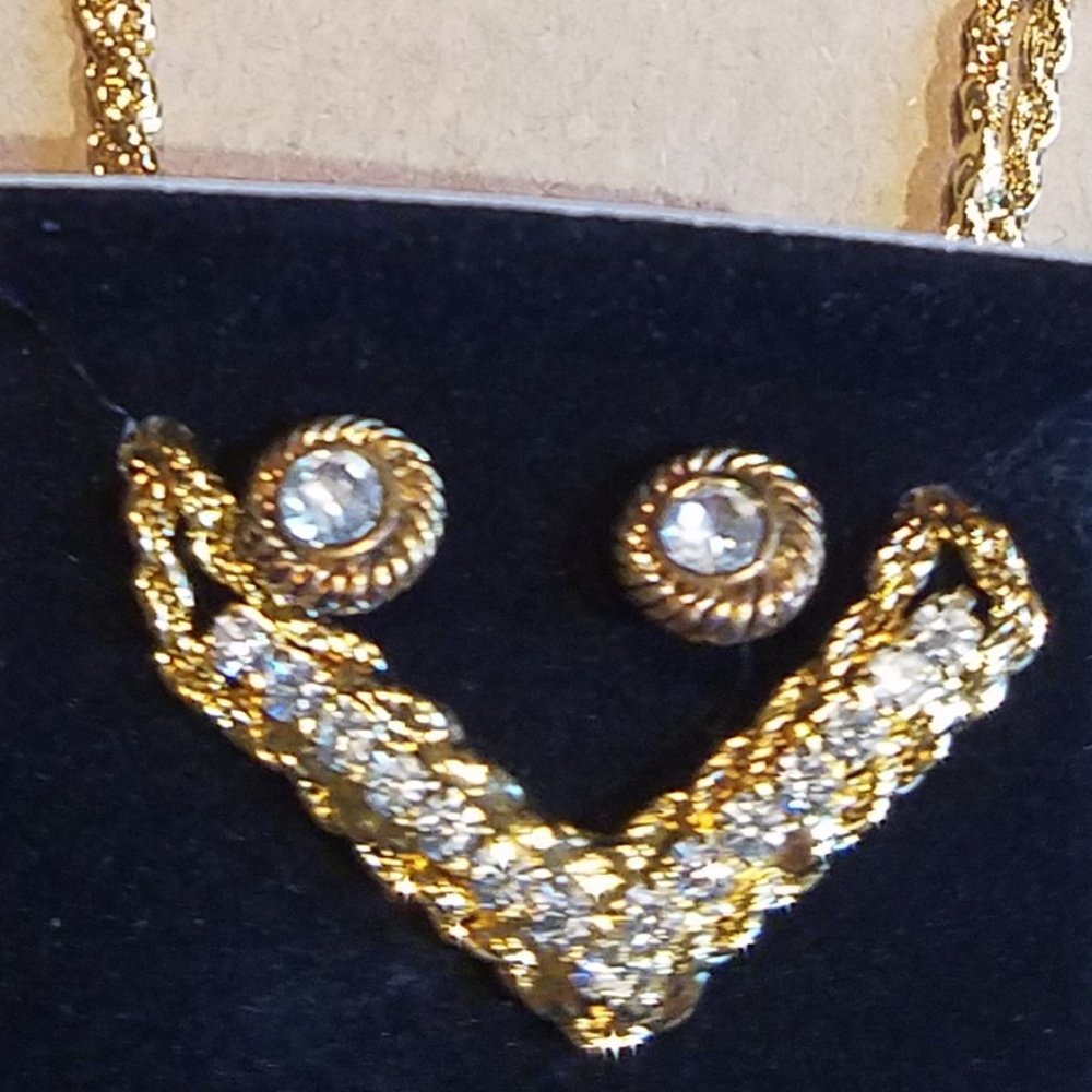 Double Rope Rhinestone Necklace and Earring set